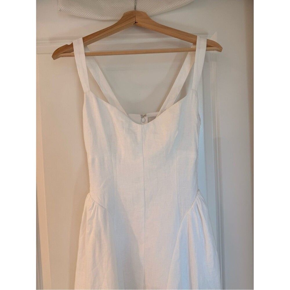 NWOT Reformation White Birdie Linen Dress , Sweetheart Midi Dress with Pockets - Picture 8 of 16